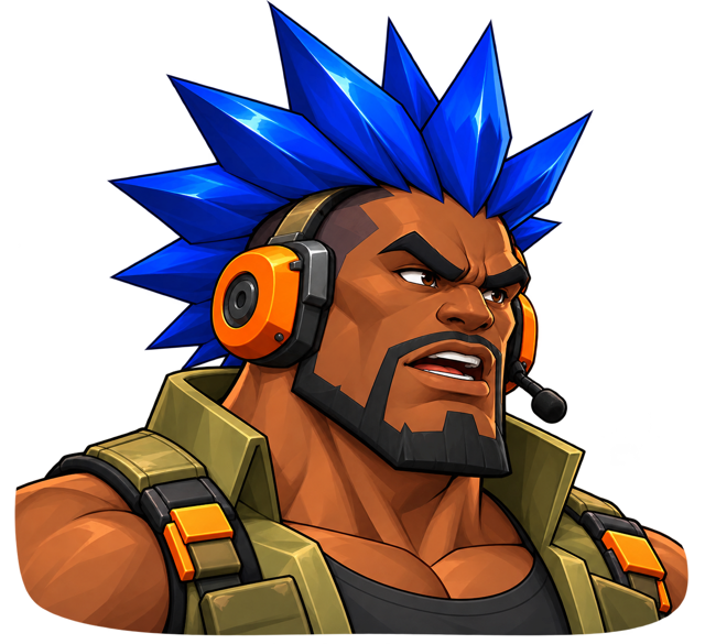 Punk Bravo, blue mohawk and headset
