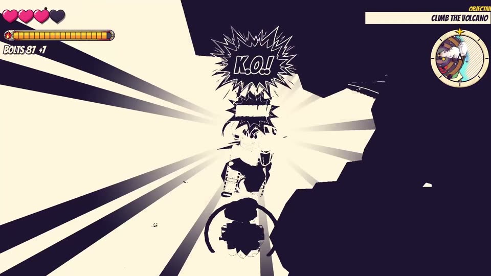 A black and white comic impact frame: K.O.!